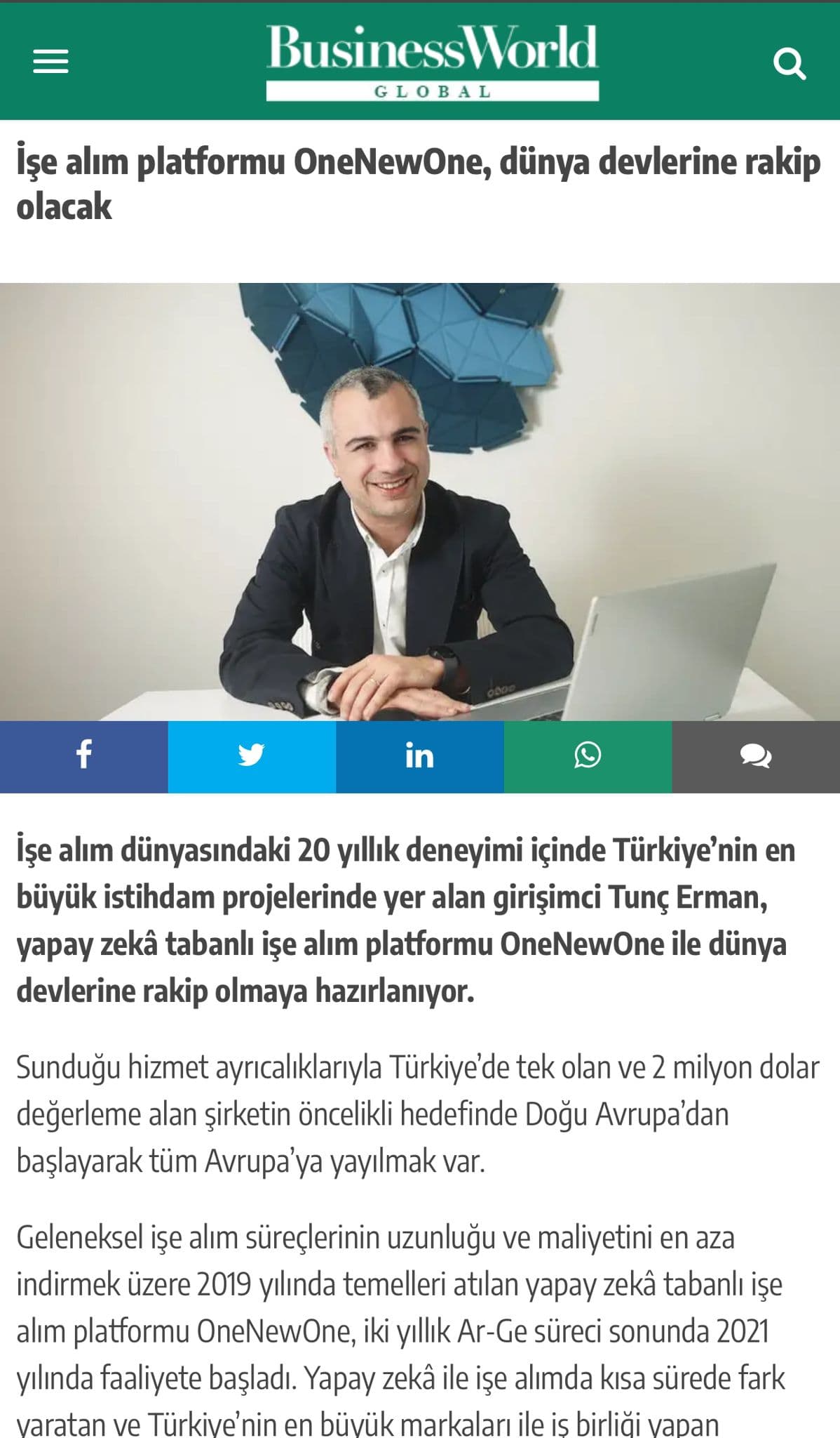 İşe alım platformu OneNewOne, dünya devlerine rakip olacak!