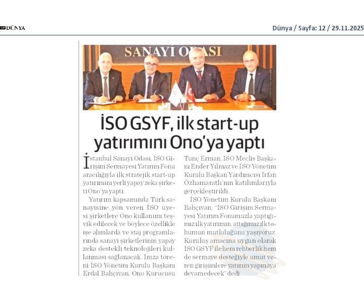 İSO GSYF, ilk start-up yatırımını Ono’ya yaptı