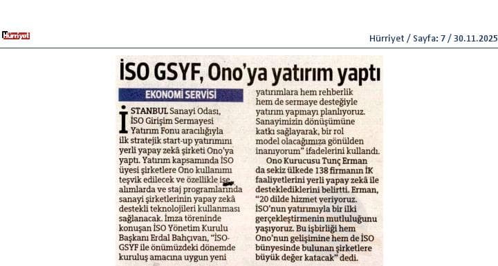 İSO GSYF, Ono’ya yatırım yaptı
