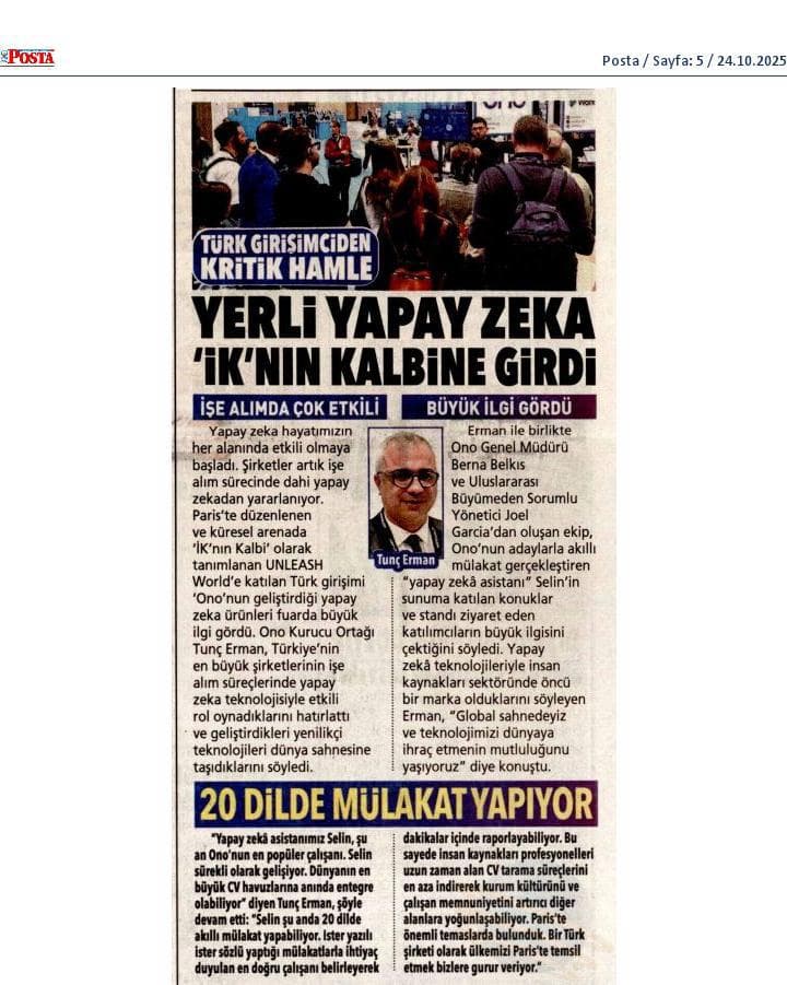Yerli yapay zeka İK’nın kalbine girdi
