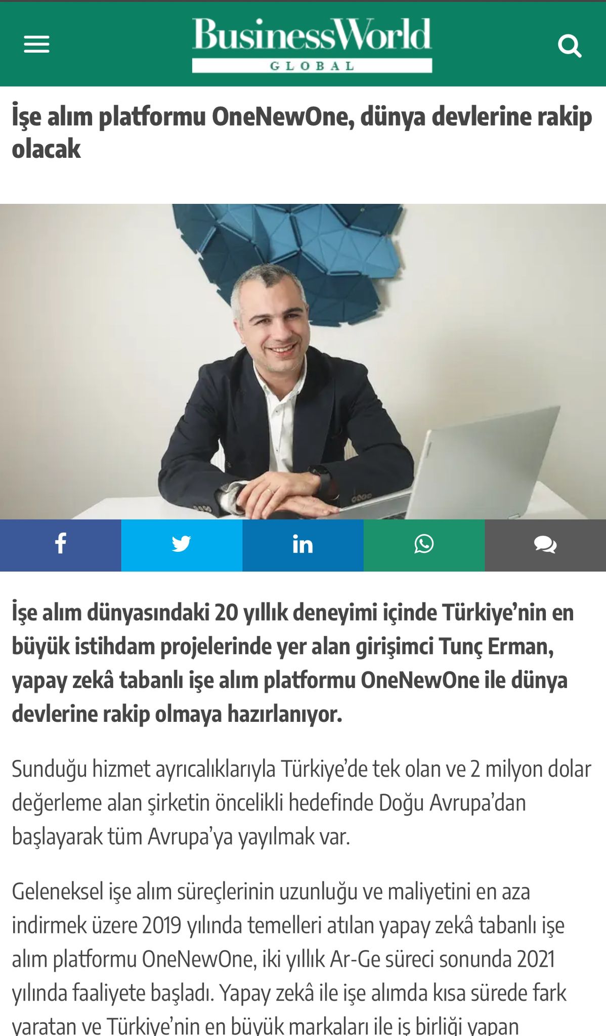 İşe alım platformu OneNewOne, dünya devlerine rakip olacak!